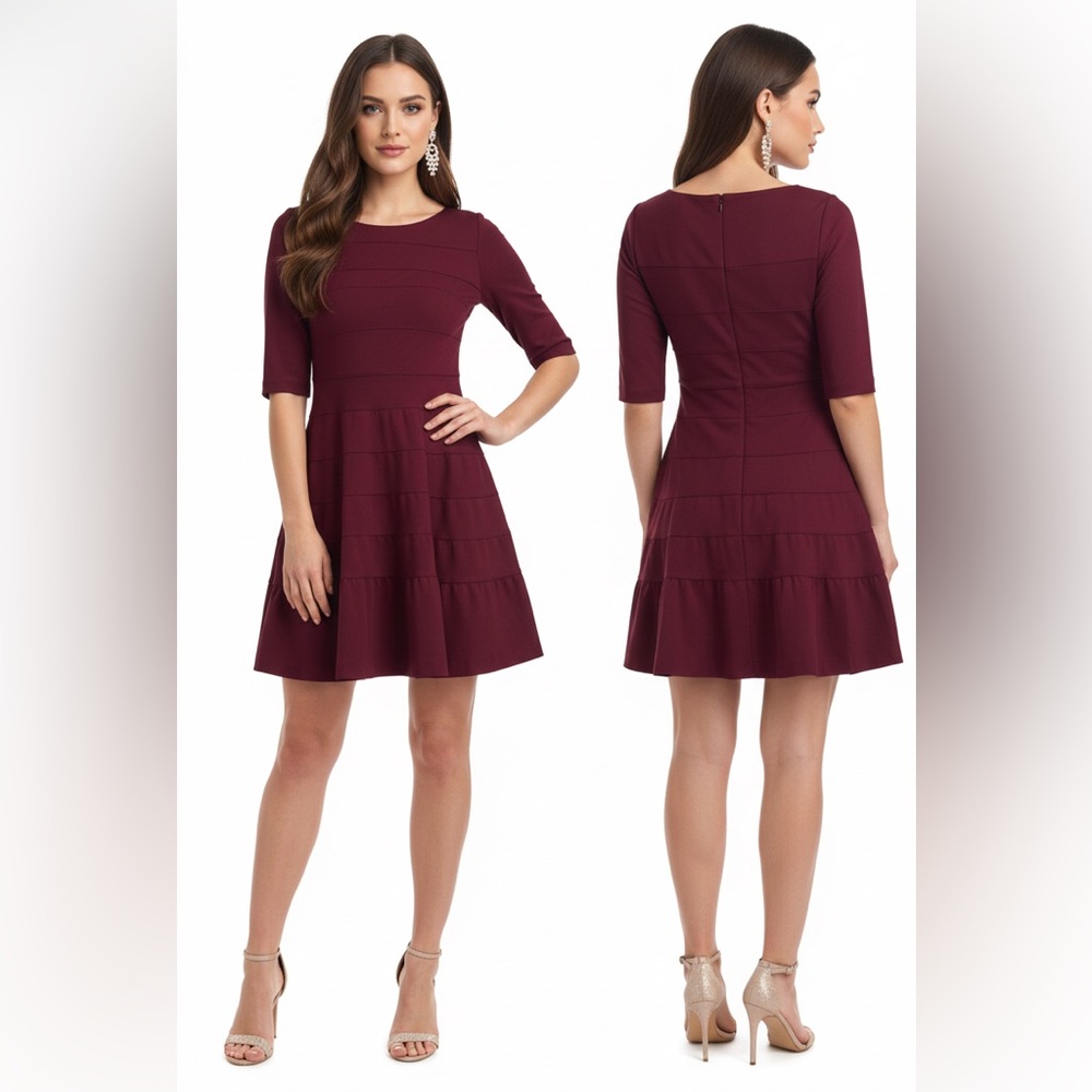 BCBGMAXAZRIA Fit and Flare dress in Wine